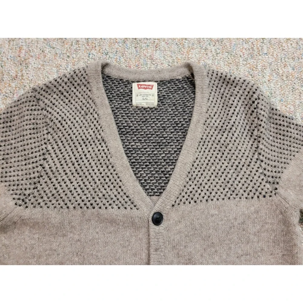 Levis Sweater Mens Large Oatmeal Lambs Wool Blend Button Up Cardigan Cabin Lodge